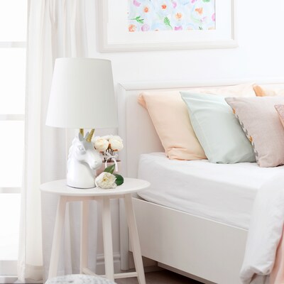 Simple Designs Sparkling Glitter Unicorn Table Lamp, Gold Glitter and Matte White (LT1078-GLD)