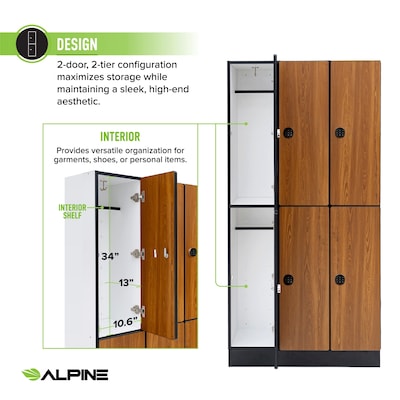 Alpine Industries 72" 2-Tier 3-Column Storage Locker, Oak (701-O-3-TPL-MK)