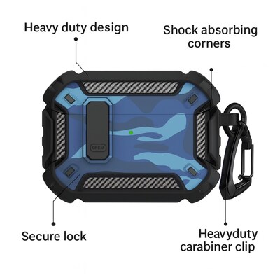 SaharaCase Raider Series Heavy Duty Secure Lock Case for Airpods Pro 3, Shock Absorbing Corners, Camo Blue (HP00222)