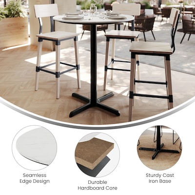 Flash Furniture Acadia 36" Round Wooden Dining Table with X-Base, White Faux Marble/Black Base (STRD36WMAT3030B)