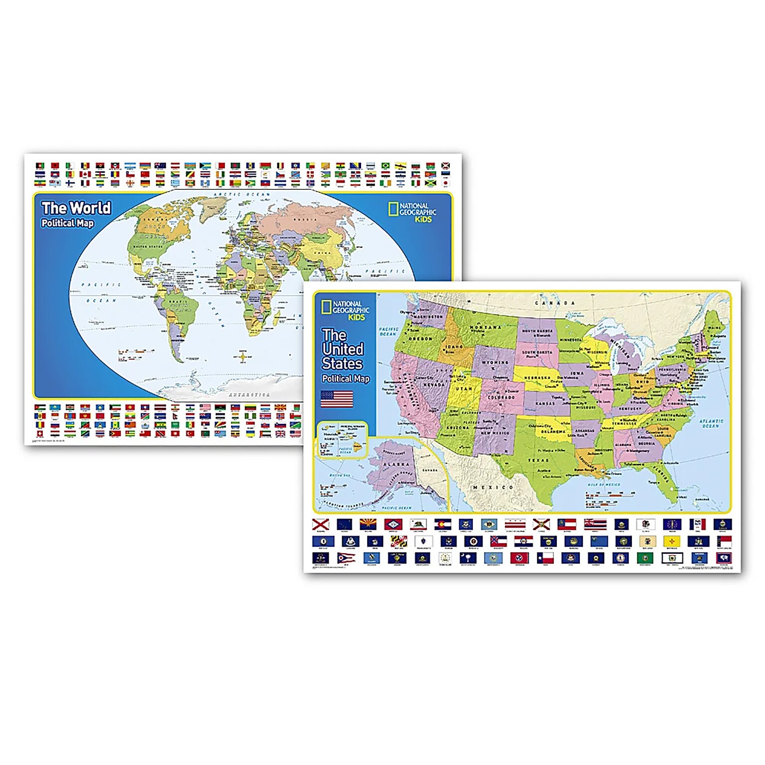 National Geographic World and United States for Kids, Poster Size, Map Pack Bundle, 36 x 24 (NGMRE01021233B)