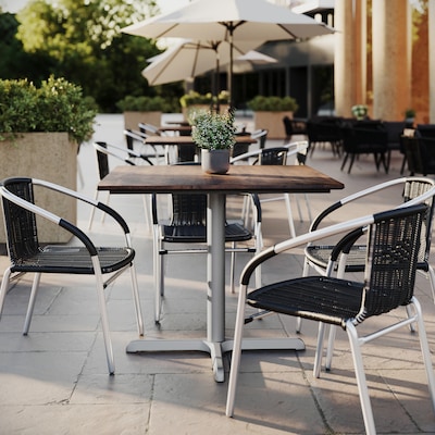 Flash Furniture Acadia Square Wooden Dining Table with X-Base, 36D x 36W, Dark Brown/Silver Base (STSQ36WBRT3030S)