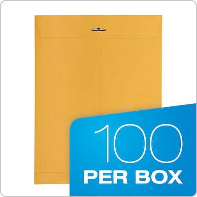 Quality Park Clasp & Moistenable Glue Kraft Catalog Envelopes, 10" x 13", Brown Kraft, 100/Box (QUA37897)