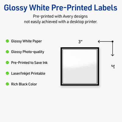 Avery Laser/Inkjet Square Multipurpose Labels, 3 x 3, White, 60/Pack (S00-DM3)