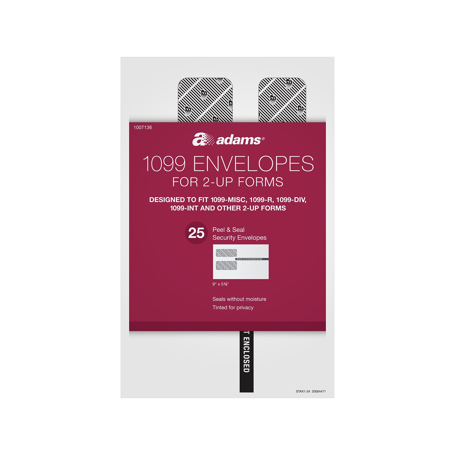Adams 2024 Self-Seal Security-Tinted Double-Window 1099 Tax Envelope, 9 x 5-5/8, White, 25/Pack (STAX1-24)