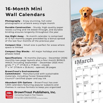 2026 BrownTrout Golden Retrievers 7" x 7" Monthly Wall Calendar (9798330703487)