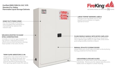 FireKing Flammable Liquids Storage Cabinet, 60 gal, Automatic Close, Platinum (SC60-AC-PL)