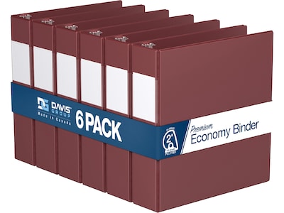 Davis Group Premium Economy 2 3-Ring Non-View Binders, D-Ring, Burgundy, 6/Pack (2304-08-06)