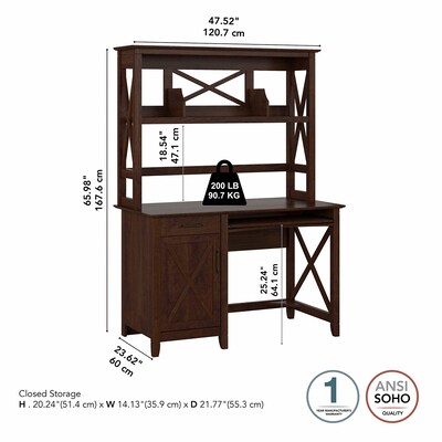 Bush Furniture Key West 48" Computer Desk with Hutch, Bing Cherry (KWD248BC-03)