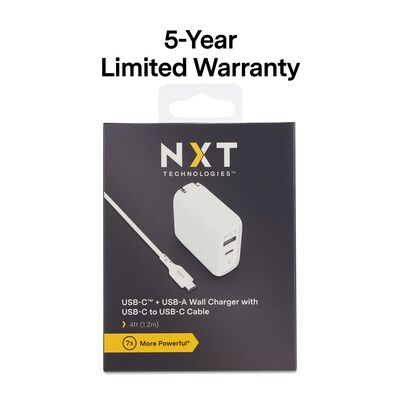 NXT Technologies™ Universal USB-C/USB-A with USB-C Cable Wall Charger, White (NX60449)