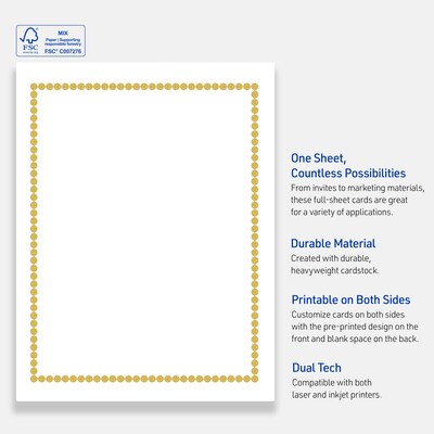 Avery Pre-Printed Gold Beads Design Matte Blank Card, White, 10/Pack (S00-DPF)