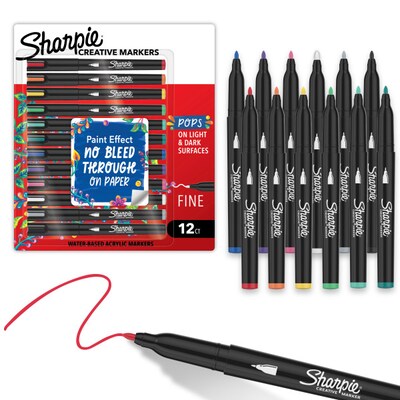 Sharpie Creative Markers Liquid Ink Markers, Fine Tip, Assorted, 12/Pack (2212829)