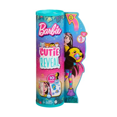 Mattel Barbie Cutie Reveal Jungle Series Doll, Toucan Plush Costume, 4/Pack (HKR00)