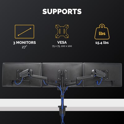 Fellowes Platinum Series Adjustable Triple Arms, Up to 27 Monitor, Black (8042601)