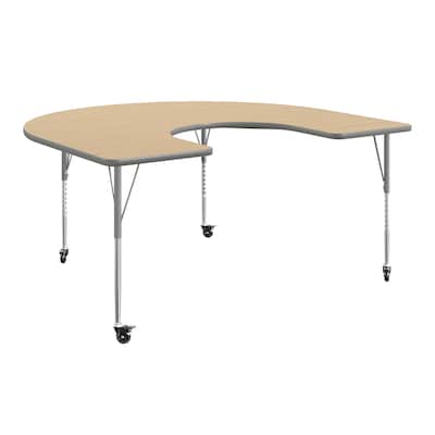 Flash Furniture Wren Horseshoe Activity Table, 66 x 60, Height Adjustable, Light Natural Top/Silver Frame (XUA6066HRSLNTAC)