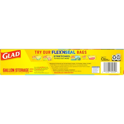 Glad Zipper Food Storage Bags, Gallon, 20 Bags/Box, 12/Carton (55050)