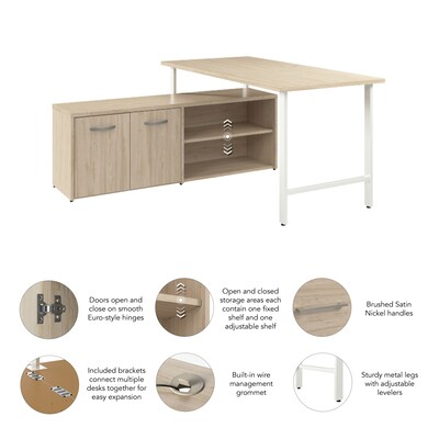 Bush Business Furniture Hustle 60"W Computer Desk and Low Storage Cabinet with Doors and Shelves, Natural Elm (HUS011NE)