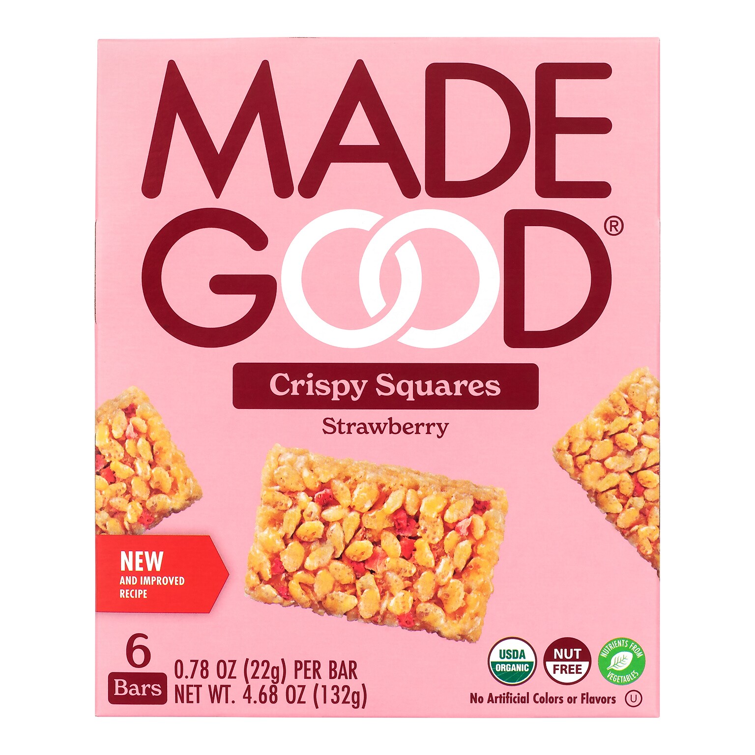 Madegood Gluten Free Strawberry Crispy Squares, 0.78 oz., 6/Box, 6 Boxes/Pack (307-00428)
