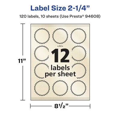 Avery Pearlized Ivory Burst Multipurpose Labels, 2.25", Ivory, 120/Pack (94608)