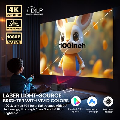 AAXA M8 UST Ultra Short Throw Portable DLP Laser Home Theater Projector, Black (MP-800-UST)
