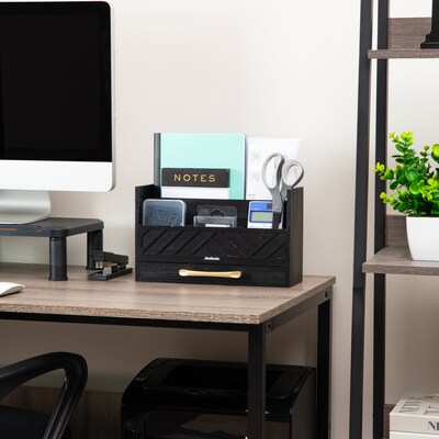 Mind Reader 5-Compartment Wood Desk Organizer, Black (VERTORG-BLK)