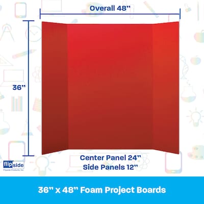 Flipside Tri-Fold Foam Board, 36" x 48", Red, 3/Pack (30089-3)