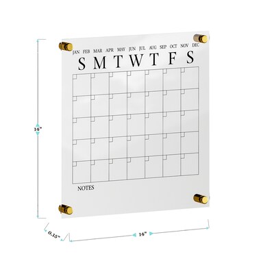 Martha Stewart Grayson Acrylic Black Print Dry Erase Wall Calendar, 14" x 14" (BRAC3636BKCLRBK)