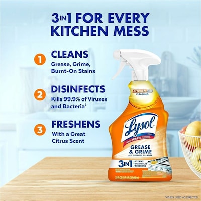Lysol Kitchen Pro Antibacterial Grease & Grime All Purpose Cleaner, Citrus Scent, 22 oz. Spray Bottle (RAC79556)