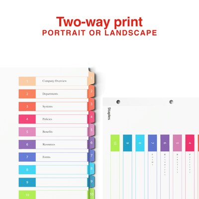 Staples Customizable Table of Contents Numeric Dividers, 10-Tabs, 24 Sets, Multicolor (ST62976)