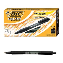 BIC Soft Feel Retractable Ballpoint Pen, Medium Point, 1.0mm, Black Ink, Dozen (SCSM11BLK)