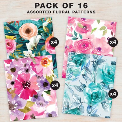 Global Printed Products Floral 3-Hole Punched 2 Pocket Presentation Folder, Assorted Colors, 16/Pack