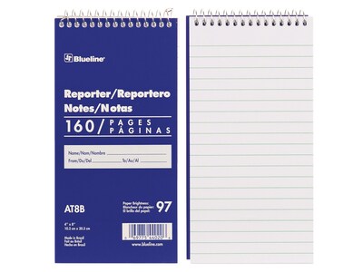 Blueline Reporter Notepad, 4 x 8, Ruled, Blue, 80 Sheets/Pad (AT8B)