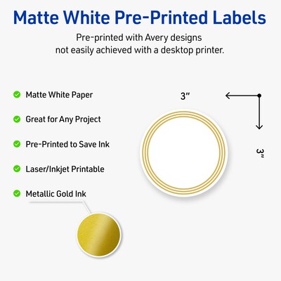 Avery Laser/Inkjet Circle Multipurpose Labels, 3 Dia., White, 60/Pack (S00DHH)