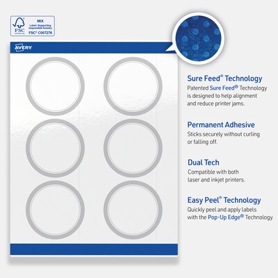 Avery Round Laser/Inkjet Multipurpose Labels, 3" Dia., White, 60/Pack (19479399965)