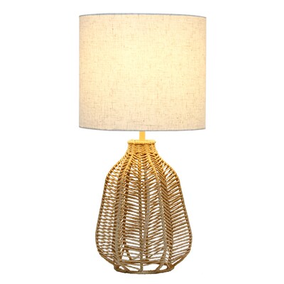 Lalia Home 21" Vintage Rattan Wicker Style Paper Rope Bedside Table Lamp with Fabric Shade, Natural (LHT-4017-NA)