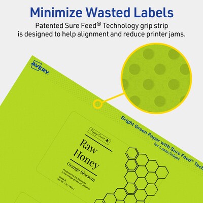 Avery Printable Rectangle Multipurpose Labels, 2.5" x 4", Bright Green, 240/Box (94245)