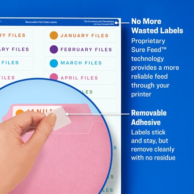 Avery Sure Feed Laser/Inkjet File Folder Labels, 2/3" x 3-7/16", Assorted, 750 Labels/Pack (6466)