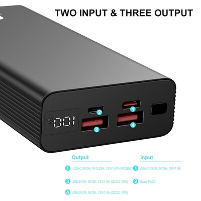 MyBat Pro Power Universal USB Power Bank, 20000mAh, Black (BAK00320K)