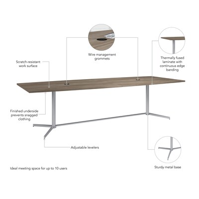 Bush Business Furniture 120W x 48D Boat Shaped Conference Table with Metal Base, Modern Hickory (99TBM120MHSVK)