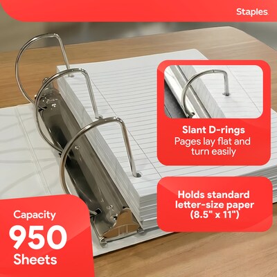 Staples 5" 3-Ring View Binder, D-Ring, White (55416/26360)