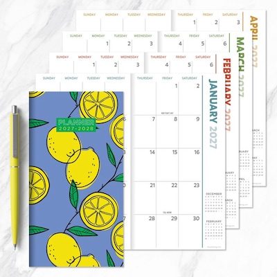 2027 TF Publishing Lemons 3.5" x 6.5"  Monthly Standard Planner, Paperboard Cover, Multicolored (27-7024)
