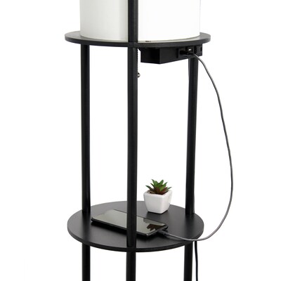 Simple Designs Etagere Organizer Storage 62.5" Floor Lamp with 2 USB Charging Ports and 1 Charging Outlet, Black (LF2010-BLK)