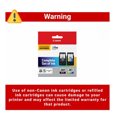 Canon PG-260/CL-261 Black/Tri-Color Standard Yield Ink Cartridge, 2/Pack (3725C006)