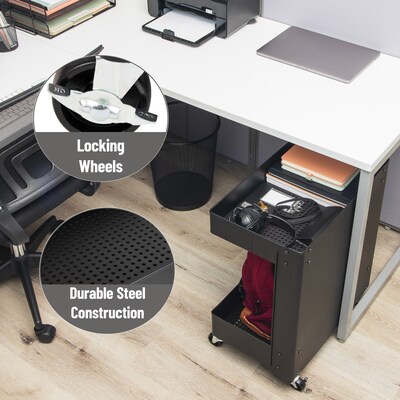Mind Reader 2-Shelf Metal Mobile Utility Cart with Lockable Wheels, Black (UDCART-BLK)
