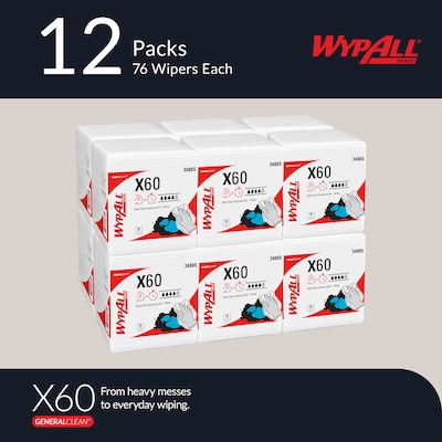 WypAll GeneralClean X60 Nylon Cleaning Wipers, 12 x 12.5, White, 76 Wipers/Box, 12/Carton (34865)