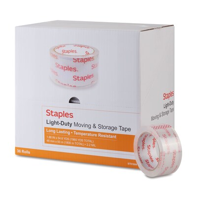 Staples Lightweight Moving and Storage Packing Tape, 1.88W x 54.6 yds., Clear, 36 Pack (52203)