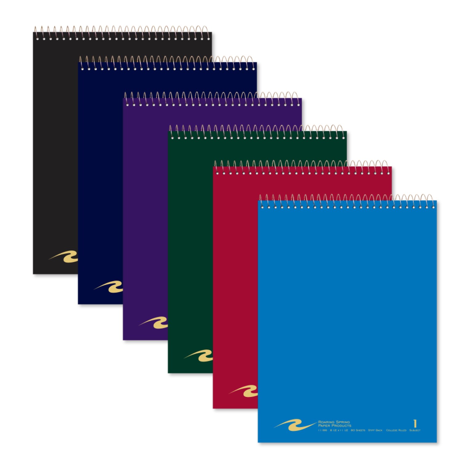 Roaring Spring Paper Products 1-Subject Notebooks, 8.5 x 11.5, College Ruled, 80 Sheets, Assorted Colors, 24/Case (11186CS)