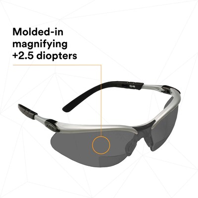 3M BX Anti-Fog +2.50 Safety Glasses, Over the Glasses, Gray Lens, 20/Carton (11379-00000-20)