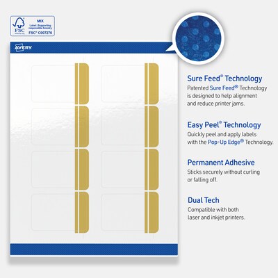 Avery Laser/Inkjet Rectangle Multipurpose Labels, 2" x 3", White, 80/Pack (S00-DK9)
