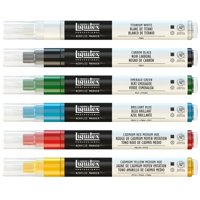 Liquitex Professional Acrylic Paint Marker, Fine Nib, 2 mm, Classic Colors, 6/Pack (LIQ4690002)